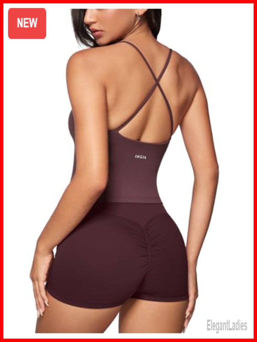 Scoop Neck Tank Top Built-in Bra Criss Cross Back Cropped Yoga